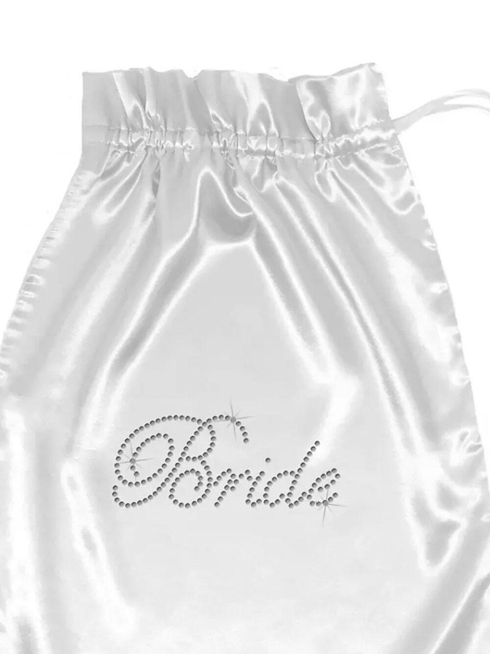 David's Bridal Rhinestone Bride Satin Bag drawstring white wedding embellished